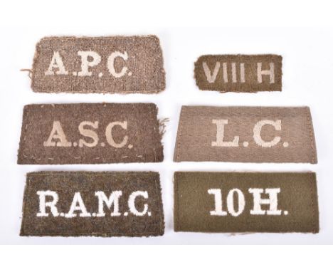 5x WW1 Slip-on Regimental Shoulder Titles, all being white on khaki, consisting of embroidered white on khaki A.S.C, embroide