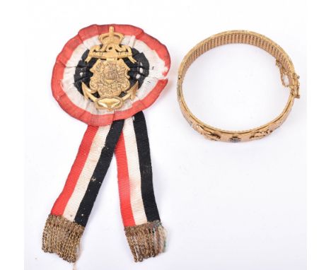 Imperial German Sweethearts Bangle of Iron Cross Interest, gilt metal ladies bangle with side clasp having enamel Iron Cross 