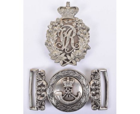 Rifle Volunteers Officers Waist Belt Clasp, being a two piece white metal general pattern with crowned strung bugle to the ce