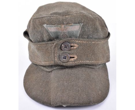 Combat Worn WW2 German Army Other Ranks M-43 Pattern Field Cap, good worn example of the peaked field cap having one piece be