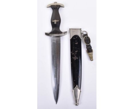 Third Reich Model 1933 SS Enlisted Mans Dress Dagger by Herder, black ebony grip retaining eagle and enamel SS runes devices.