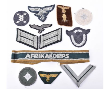 Selection of WW2 German Cloth Insignia, including full length Afrikakorps cuff title, pair of German army officers collar pat