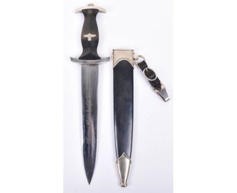 Third Reich Model 1933 SS Enlisted Mans Dress Dagger by E Pack &amp; Sohne, black ebony grip fitted with metal eagle and enam