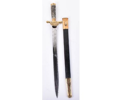 German Hunting Hanger, 20th century, straight single edge bright blade with saw-back edge, stamped ‘J G Lieb, Bibe….uair’, po
