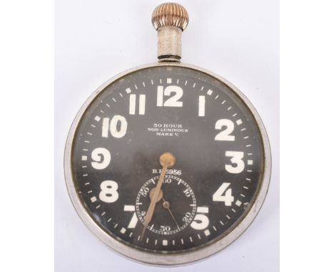 WW1 Royal Flying Corps Mark V Cockpit Watch with Movement by Doxa, circular black dial with brass hands and subsidiary second