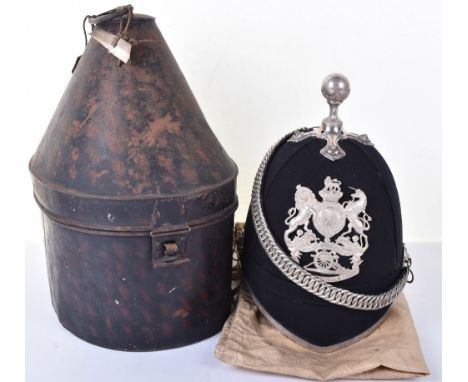 Victorian First Newcastle Volunteer Artillery Officers Home Service Helmet, blue cloth covered helmet with silvered officers 