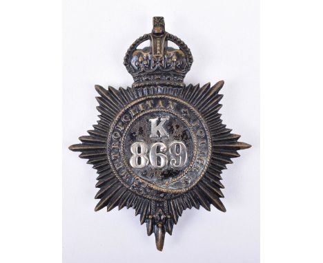 Metropolitan Police Helmet Plate ’K’ Division West Ham Kings crown, black star, white metal ‘K 869 ’centre, complete with thr