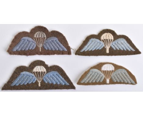 4x British Airborne Forces Parachute Qualification Jump Wings, all being flat embroidered examples. Mostly of WW2 vintage, on