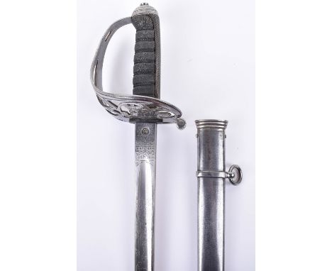 Late Victorian 1845 Pattern Rifle Officers Sword, plated blade etched with royal cipher and strung bugle amidst foliage, regu