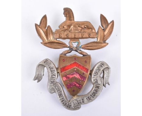 Victorian Gloucestershire Regiment Officers Forage Cap Badge, gilt brass arms of the city of Gloucester with red enamel, silv