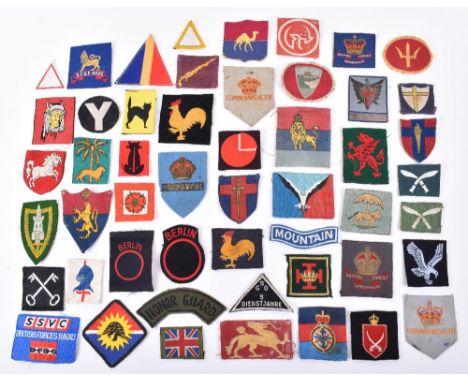 Quantity of British Cloth Formation Signs, including various divisions, districts, brigades, etc. Including 1st Division with