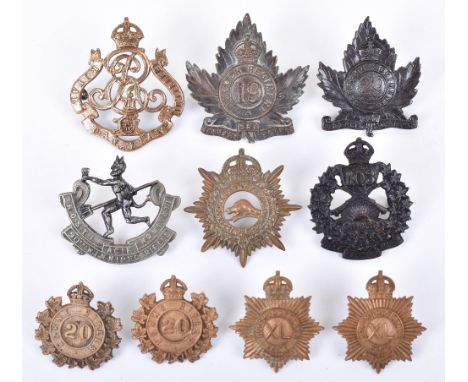 Canadian Cap and Collar Badges, including 90th Winnipeg Rifles cap badge, 103rd Calgary Rifle regiment, Canadian Army Service