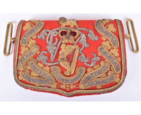 Victorian 8th Kings Royal Irish Hussars Officers Full Dress Pouch, large leather flap pouch with red cloth having embroidered