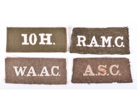 4x WW1 Slip-on Regimental Shoulder Titles, all being embroidered white on khaki, consisting of W.A.A.C (Women’s Army Auxiliar