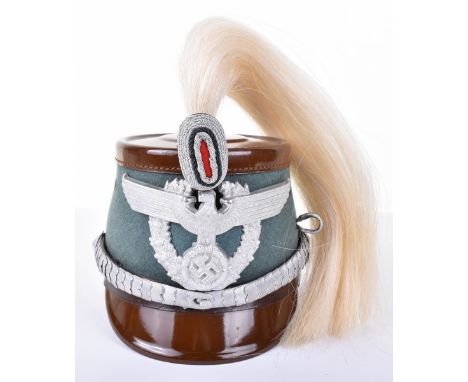 Third Reich Rural Police Officers Shako with Parade Plume, very good example of an officers pattern police shako with brown p