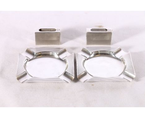 Pair of silver ashtrays with engine turned decoration by Asprey &amp; Co Ltd, Birmingham 1934, 94.5g and a pair of engine tur