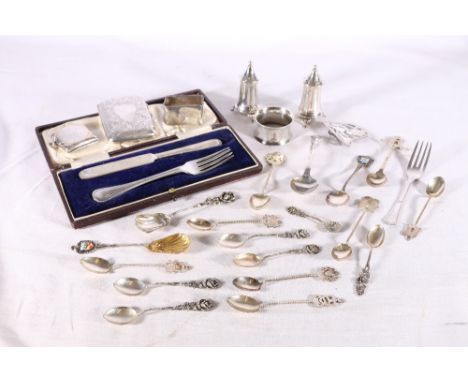 Silver cigarette case by B&amp;S, a silver vesta by&nbsp;Henry Matthews, Birmingham 1898, scarf ring, napkin ring, a pair of 