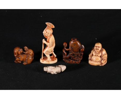 Early 20th Century carved ivory figure of Pu Tai, a Japanese carved ivory figure, early 20th Century, a 20th Century carved w