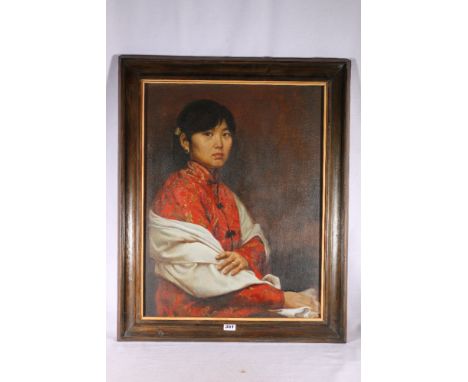 WANG MINGYUE *ARR*&nbsp;Portrait of a women with a white shawl Oil on canvas 59cm x 45cmProvenance; exhibited at Military Att