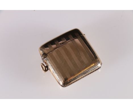 Art Deco 9ct gold engine turned vesta case by&nbsp;S&nbsp;Blanckensee &amp; Son Ltd, Birmingham, 21g 