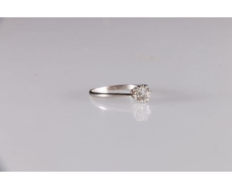 Platinum diamond solitaire ring, the central round cut diamond approximately 0.5ct, ring size P, 2.2g 