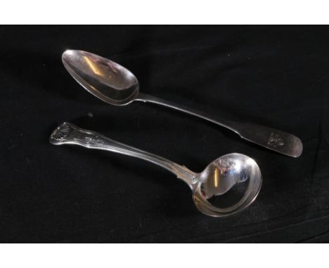 Georgian Irish silver table spoon of oar pattern by&nbsp;J E Ash, Dublin 1801 and a silver double struck Queen's pattern ladl