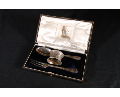 Victorian silver chirstening set comprising of fork, spoon and napkin ring by&nbsp;Goldsmiths &amp; Silversmiths Company Limi