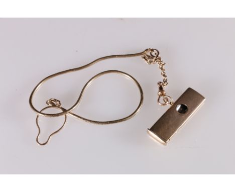 9ct gold Dunhill of London cigar cutter with engine turned decoration on 9ct gold chain, 34g gross 