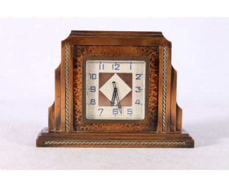 Art Deco style copper and white metal mantle clock, 18cm long 