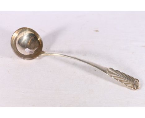Wai Kei, sterling silver ladle with scroll end, 312g. 