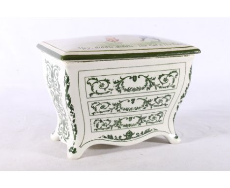 Royal Doulton biscuit box for Huntley and Palmers in the form of a commode with nursery rhyme top "Hey, diddle, diddle. the C