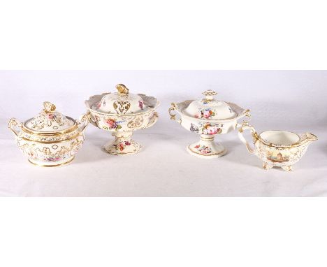 19th century Ridgeway porcelain twin handled sucrier with butterfly finial, 2/824 red mark to the base, pedestal tureen and c