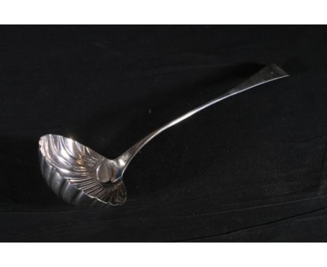Georgian silver ladle of oar pattern with scallop shell bowl by GB, possibly&nbsp;George Baskerville, London 1767?, 33cm long