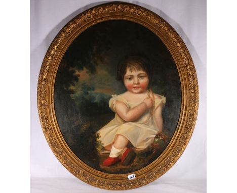 19th CENTURY SCHOOL&nbsp;Portrait of a young girl with spinning top&nbsp;Unsigned oil on canvas, 70cm x 58cm&nbsp; 