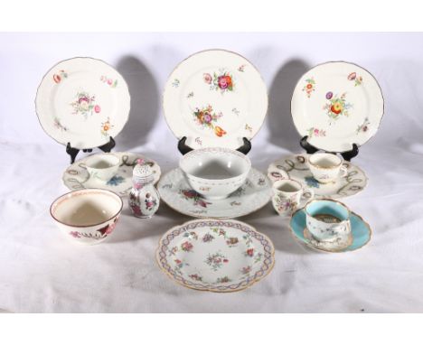 A group of 18th and 19th century ceramics including a pair of Caughley plates, dishes, sifter, tea cup and saucer etc. Condit