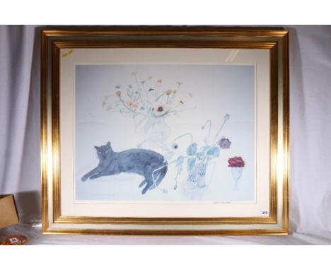 DAME ELIZABETH VIOLET BLACKADDER&nbsp;OBE RA RSA RSW RGI DLitt (b1931)&nbsp;Black cat and flowers, lithograph&nbsp;Signed in 