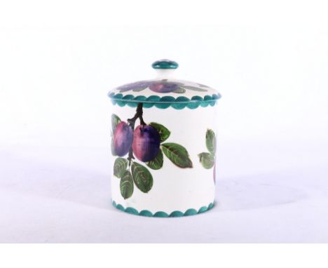 Wemyss Ware pottery biscuit box and cover decorated with plum pattern, impressed "Wemyss Ware R,H&S", 16cm tall Condition Rep