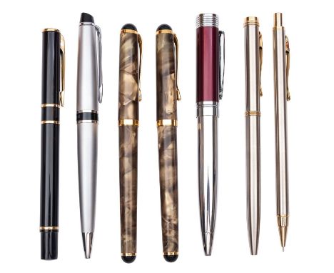 Waterman. A black and gilt pen, in original box, together with a Waterman ball point pen in a brushed silver finish, boxed, a
