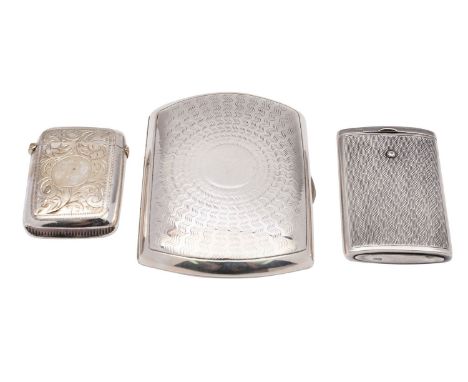 A George V silver vesta case, maker Daniel &amp; Arter, Birmingham 1925, of rectangular form, slide opening, with engine turn