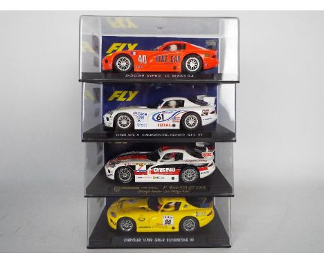 Fly - Four boxed Fly Chrysler / Dodge Viper 1:32 scale slot cars. Lot consists of A4 Viper Naranja; A5 Viper Campeon 97; A89 