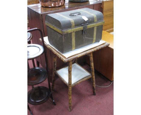 A Bamboo Occasional Table, tin trunk, 40.5cm wide. (2)