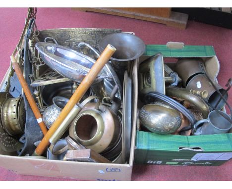 A Copper Kettle, brass bugle, toasting forks trivet, cider measures.