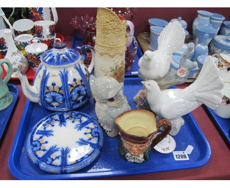 A Burleigh Claremont Teapot, (chipped) and stand, Spanish birds, Edwardian jug, etc:- One Tray