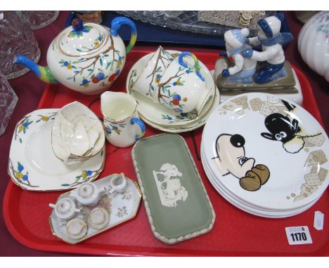 Tuscan Plant Teapot, Wallace &amp; Gromit plates, Limoges miniatures, ski group:- One Tray.