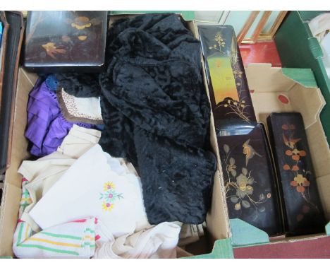 Textiles, Victorian costume ware, Japanese lacquered ware:- Two Boxes.