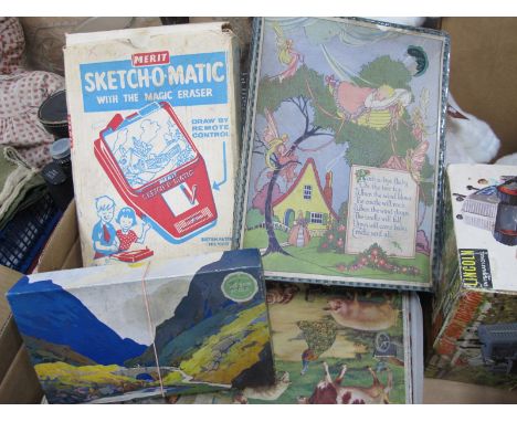 Vintage Toys- Two boxed Table Tennis Sets (one by Marks and Spencer), a boxed Merit Sketch-o-Matic, a boxed bisque porcelain 