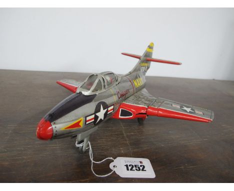 'K' of Japan Tin Plate Grumman F9 Cougar Navy Plane, 30cm long.