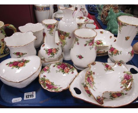 Royal Albert Old Country Roses, candlestick, vase, jug, heart shaped trinket dish:- One Tray.