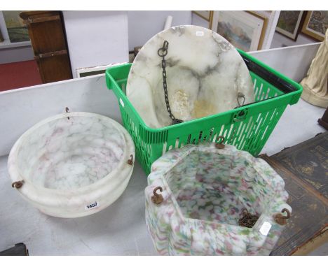 Hexagonal Mottled Glass Ceiling Light, circa 1920's, another circular, an alabaster example (cracked) (3)