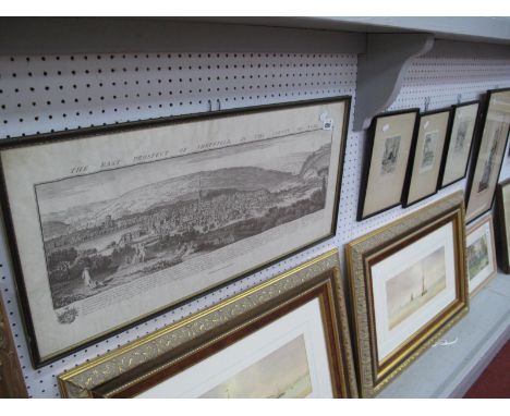 Fred A Farrell, 'Westminster', etching, signed, 30 x 11cm, three others. Prospect of Sheffield print. (5)